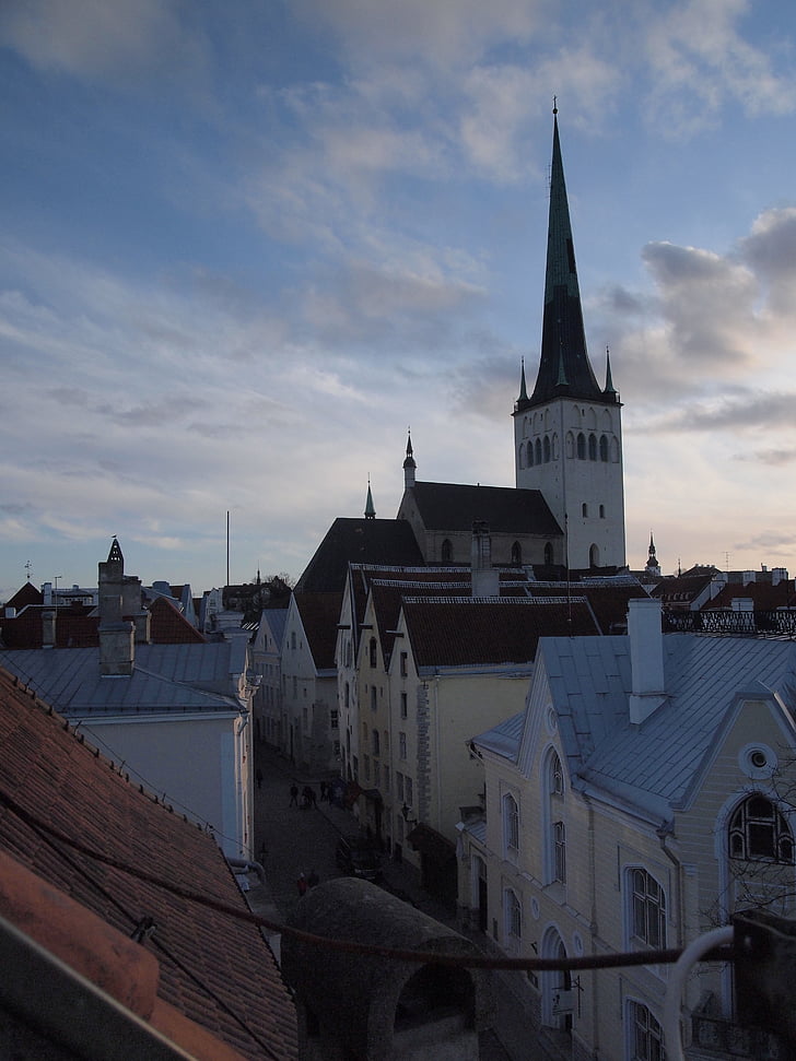 Estland, Tallinn, Europa, oude stad, zonsondergang, stad, hemel