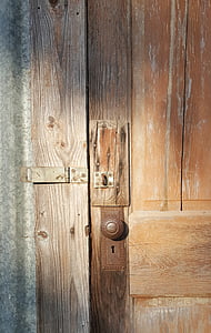 oude deur, boerderij, knop, houten, roestige, vergrendelen