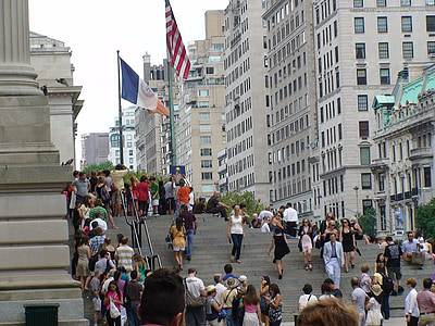 市, ストリート, 階段, 混雑, 人, 都市の景観, ニューヨーク