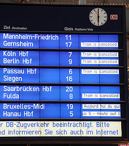 Deutsche bahn, estació de tren, vaga de ferrocarrils, concurrència, Frankfurt, tren, sortida