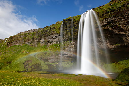 air terjun, Islandia, Pelangi, alam, air, katarak