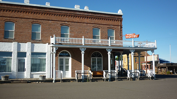 Hotel, udvendig, spøgelsesby, shaniko, Oregon, ghost-town, opgivet