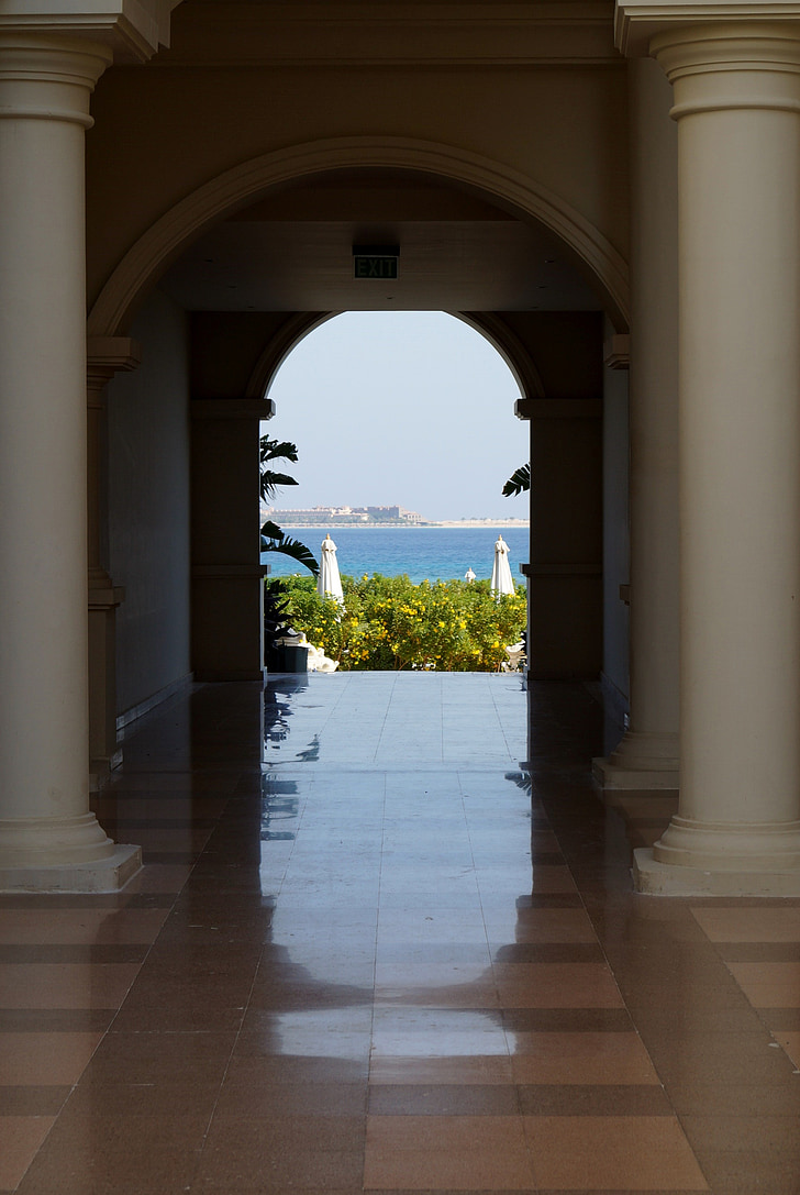 the passage of the, view, sea, columns, arcade