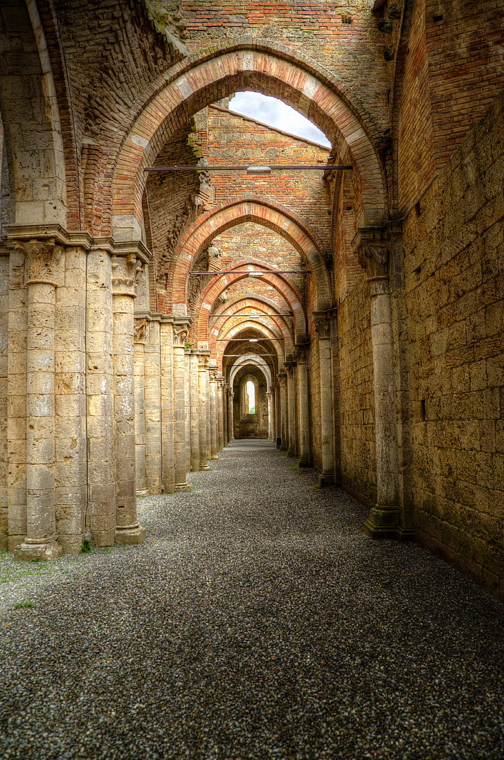 archway, peristyle, gothic, abbey, hdr, italy, religion