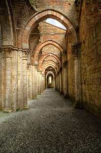 아치 밑의 통로, peristyle, 고딕, 대 수도원, hdr, 이탈리아, 종교