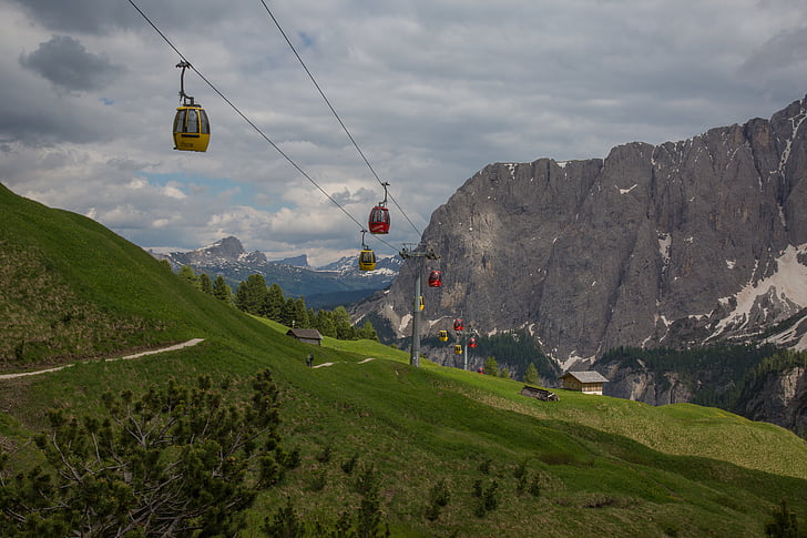 gondolas, dãy núi, vùng South tyrol, tầm nhìn