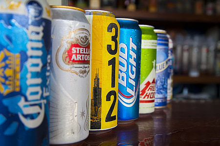 cans, beer, alcohol, drink, bar, beverage, pub