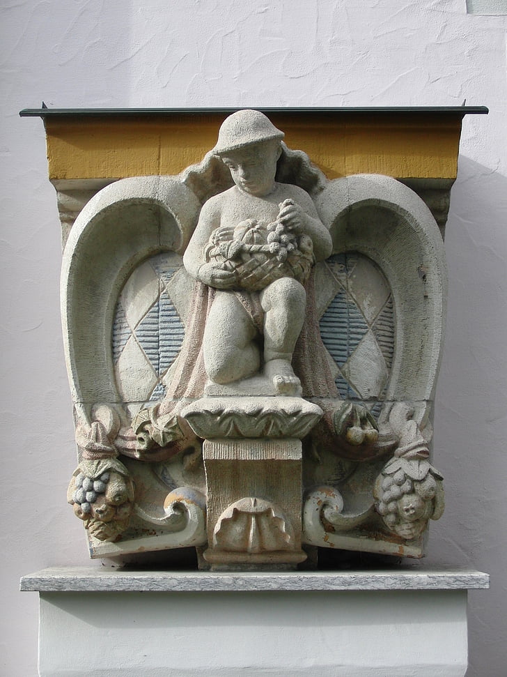 sculpture, bavaria, art, stone, coat of arms, wall, figures