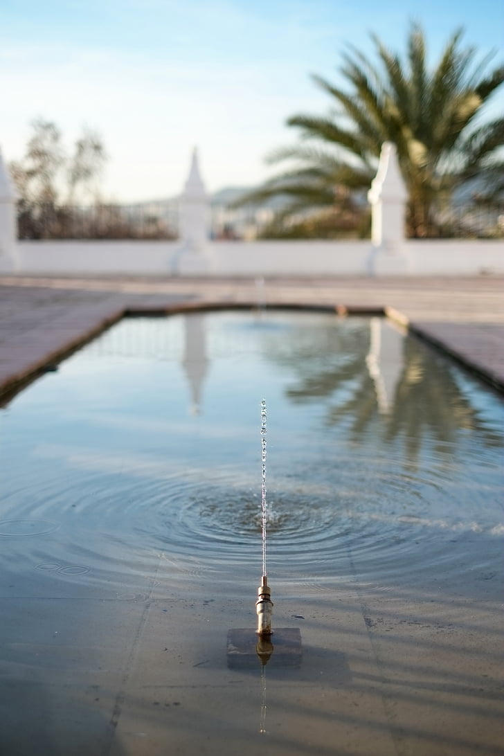 фонтан, вода, парк, лято, мирни, отражение, релакс