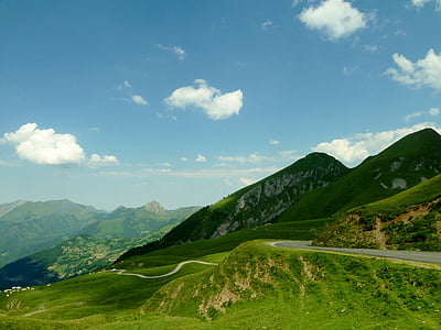 france, landscape, mountains, scenic, sky, clouds, road