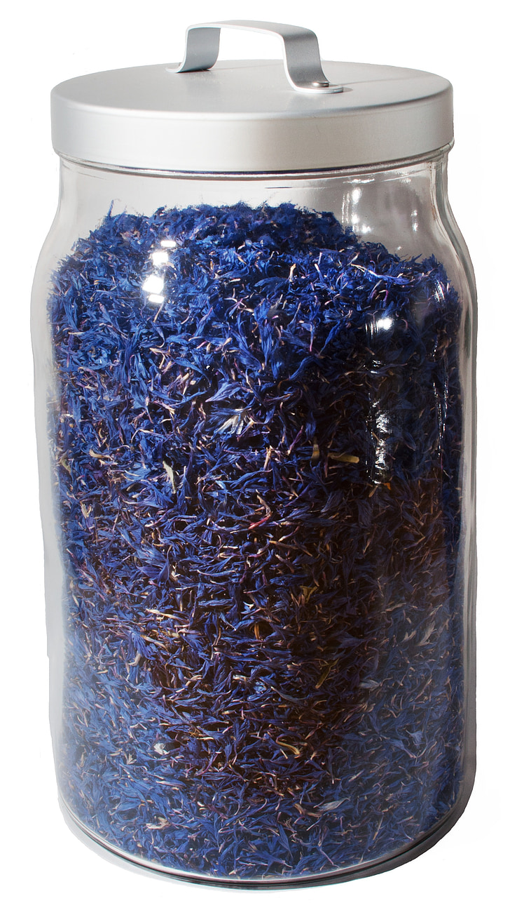 Schütte, vidro, azul, ervas, fechado, flores, recipiente de vidro