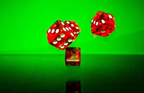 kub, röd, faller, slumpmässiga, turnummer, spela, Lucky dice