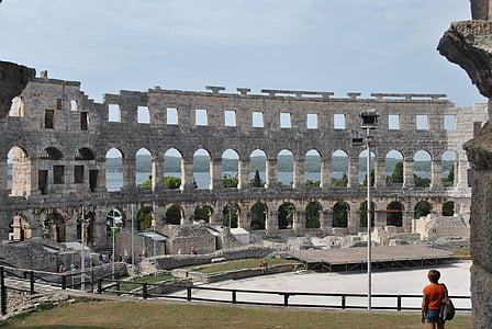 Anfiteatro de, Pula, Croacia, arena, romano, gladiadores