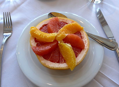 frukt, grapefrukt, frukost, friska, mat, plattan, fräschör