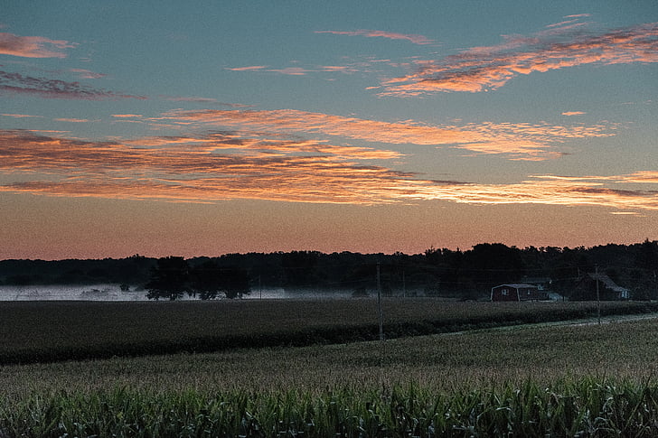 Sonnenaufgang, Wisconsin Bauernhof, Feld, Feld-Hof, landschaftlich reizvolle, Landschaft