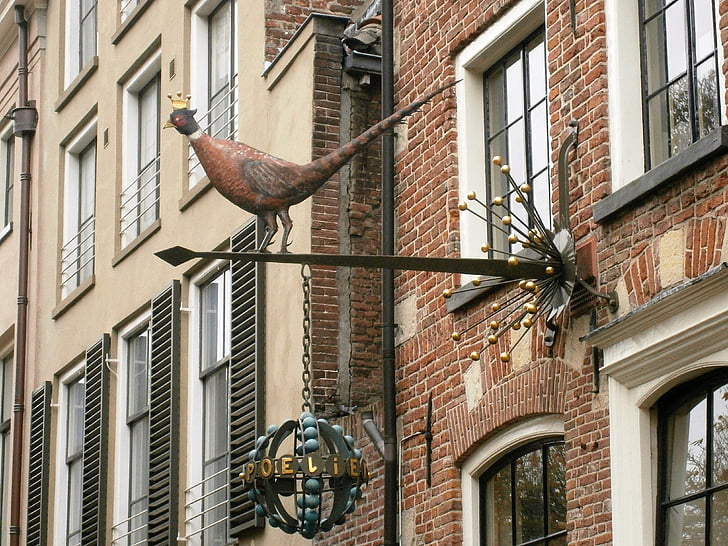 escudo, faisão, fachada, Deventer, Países Baixos
