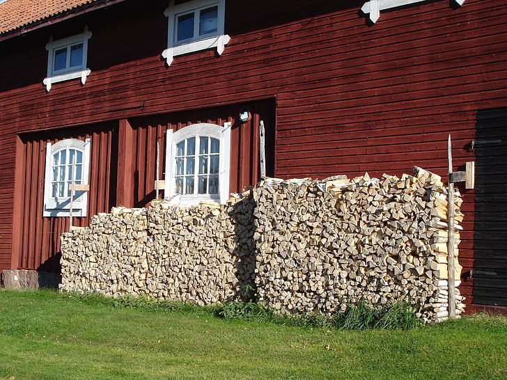 madeira, woodpile, vedtravar, celeiro, dependência, os vales, Suécia