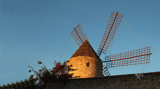 vetrnica, Mallorca, mlin, vetrna energija, zgodovinsko, Stari mlin, sredozemski
