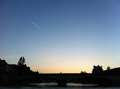 Παρίσι, Γαλλία, Τουρισμός, γέφυρες, αγάπη ζευγάρι, Λυκόφως, Σηκουάνα