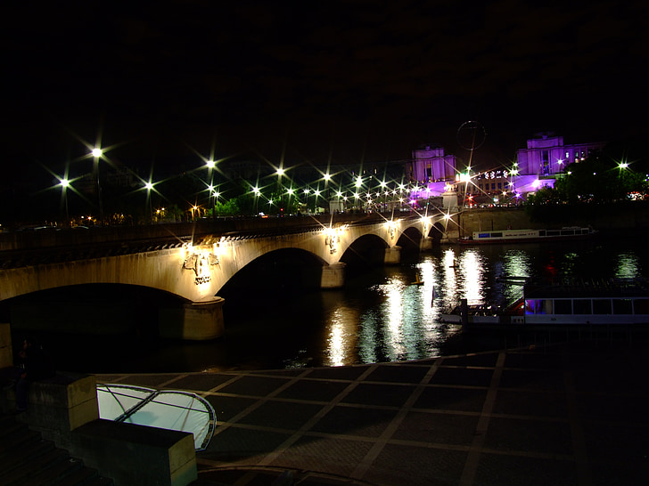 Paris, Pháp, Bridge, sông, nước, phản xạ, đèn chiếu sáng