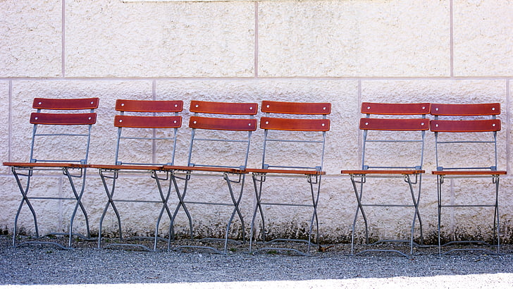 série de chaise, chaise de jardin, Groupe, mur, ensemble, stand, attendre