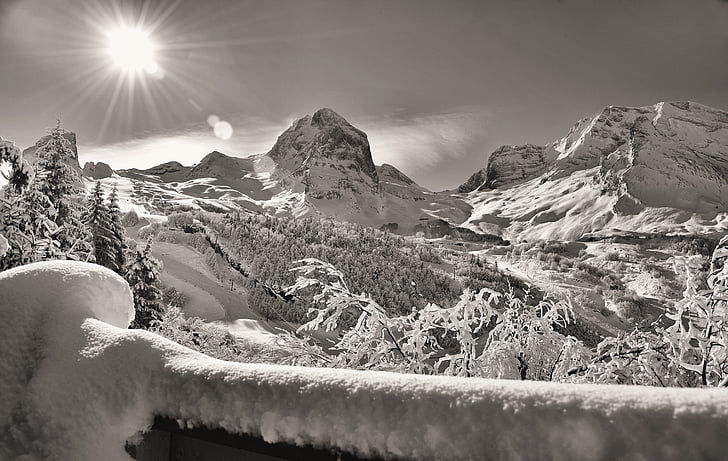 montanha, neve, Inverno, Pyrénées, Gourette