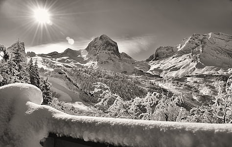kalns, sniega, ziemas, Pyrénées, gourette