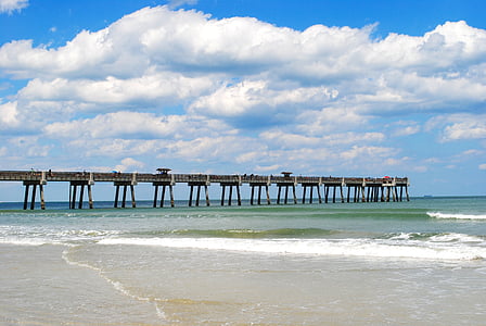 Jacksonville, Florida, Sky, oblaky, Pier, more, Ocean