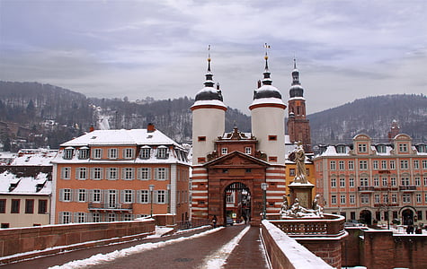 Heidelberg, oude brug, Neckar, winter, historisch, brug