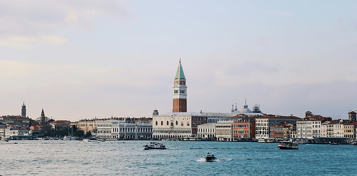 Italië, Venetië, beroemde, stad, lagune, water, skyline