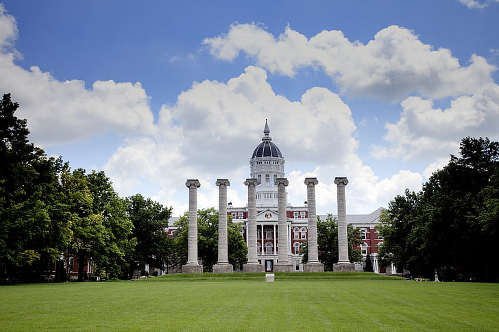 kolonnas, Universitāte, Missouri, ēka, koledža, struktūra, skola