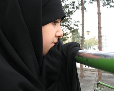 jeune fille, Parc, sport, noir, voile, musulmane, Iran