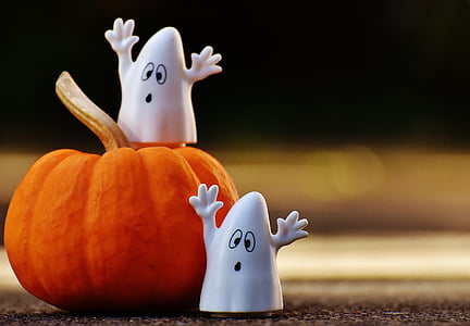 Halloween, fantasmas, calabaza, Feliz Halloween, fantasma, otoño, Octubre
