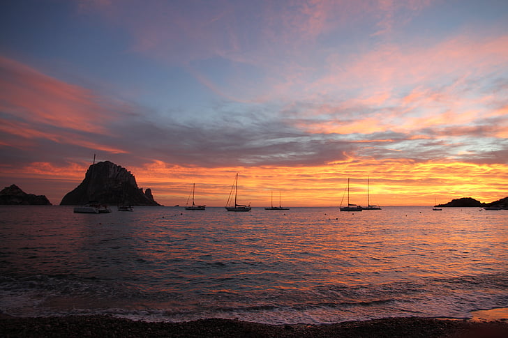 es vedra, Eivissa, solnedgang, sjøen, natur, Sommer, stranden
