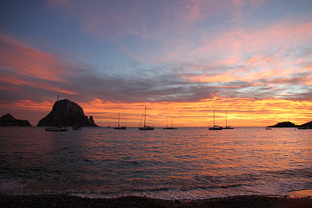 es vedra, Eivissa, coucher de soleil, mer, nature, été, plage
