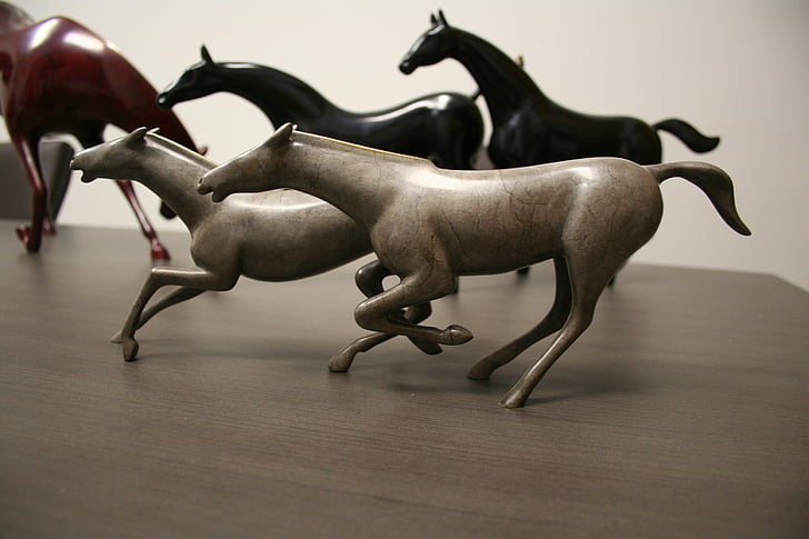 horses, sculpture, stone, statue, animal, running