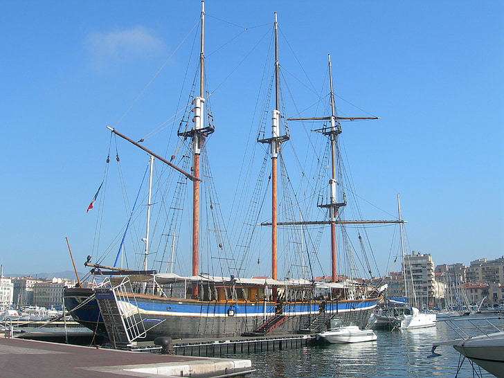 voilier, Marseille, port, trois mâts, France, méditerranéenne, voilier le belem