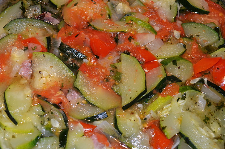 insalata, verdure, cibo, zucchine, pomodori, un vegetale, naturale