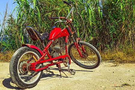 moped, improvizirane, Surogat, vozila, motorno kolo, ročno, rdeča