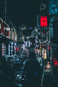 adulto, edifícios, negócios, cidade, comércio, escuro, Japão