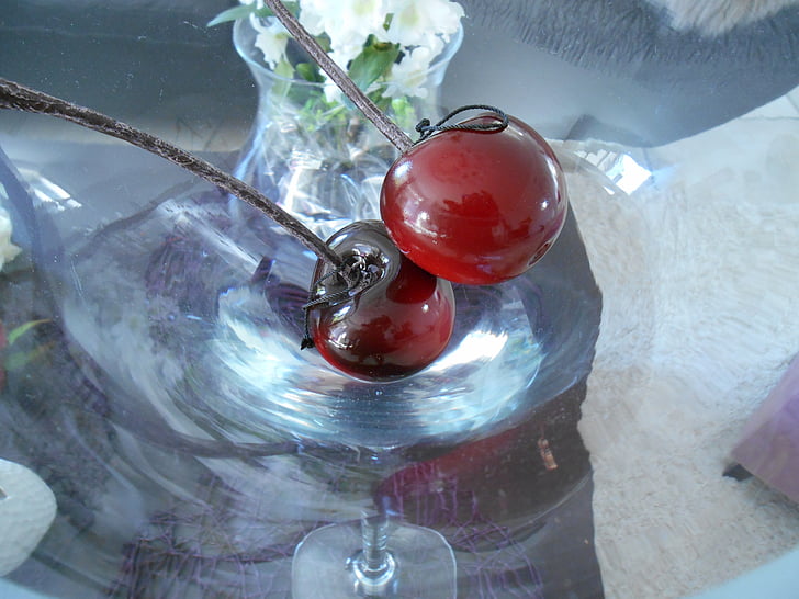decoration, artistic, decorative, red, glass, transparent, cherry