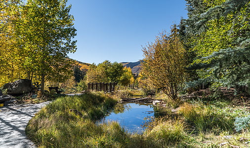 Vail, Colorado, ribnjak, lišće, jesen, nebo, priroda