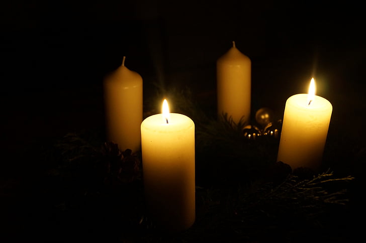 adventskrans, andet lys, stearinlys, Advent, jul, juletid, december