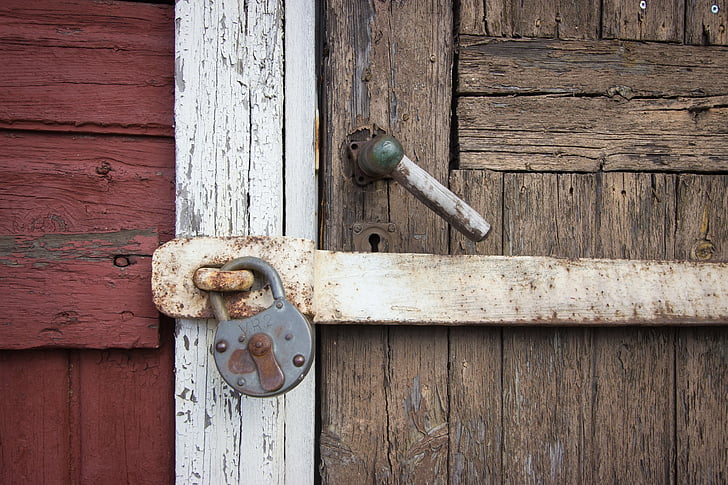 zámok, dvere, závora, drevo - materiál, Gate, vchod, staré