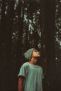 vyras, vaikinas, kepurė, medžiai, miško, Gamta, modelis