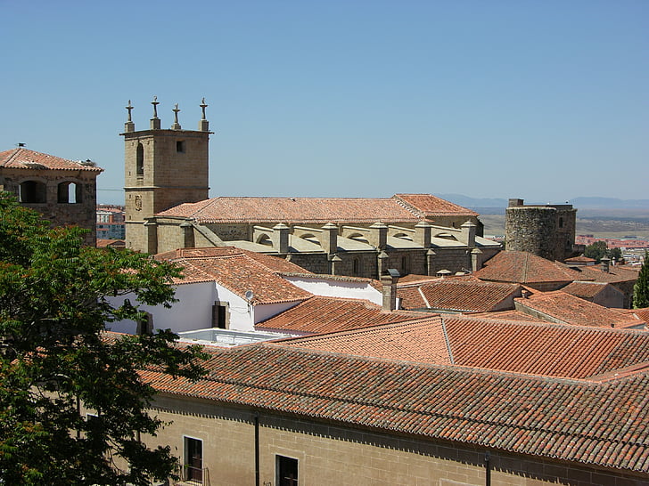 Cáceres, trên tầng thượng nhìn, di sản, kiến trúc, mái nhà, Châu Âu, thị xã