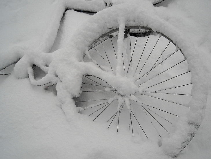 cykel, sne, vinter