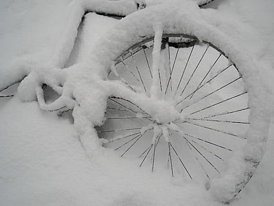 cykel, snö, vinter