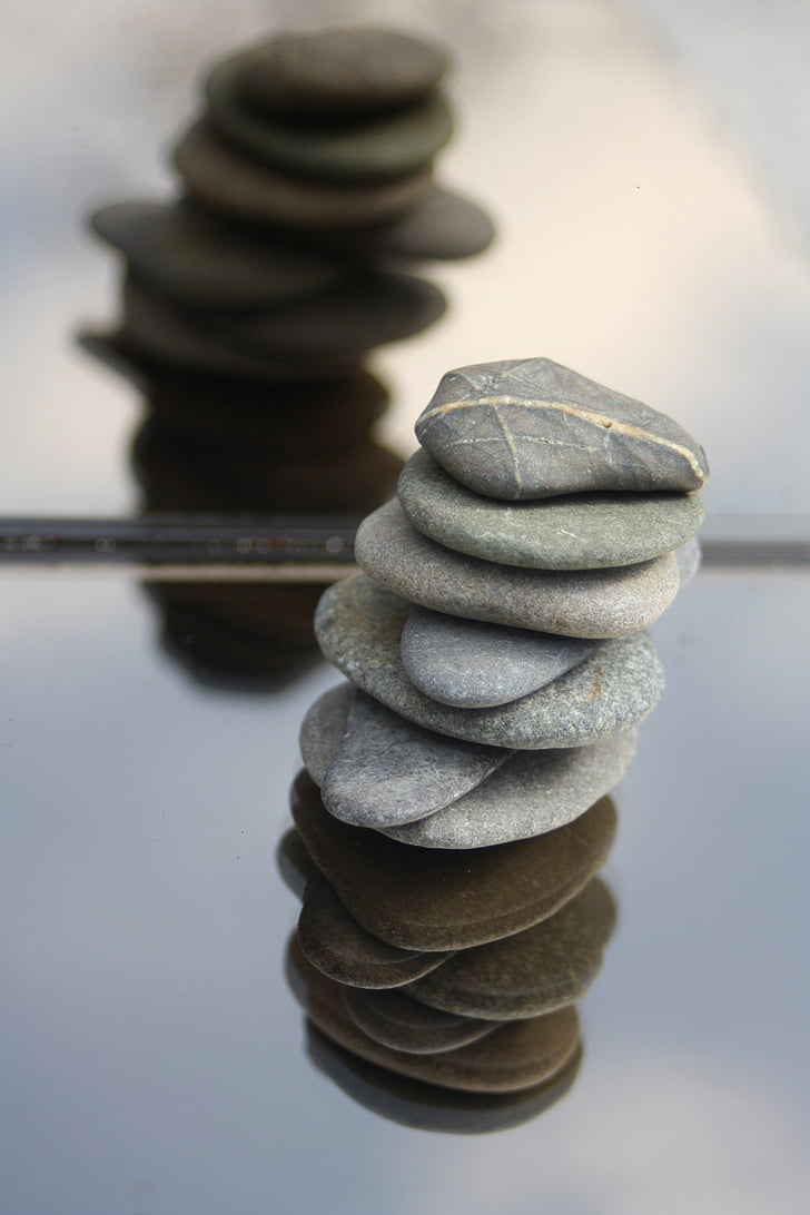 pedres, equilibri, meditació, Torre, apilada, benestar, reflectint