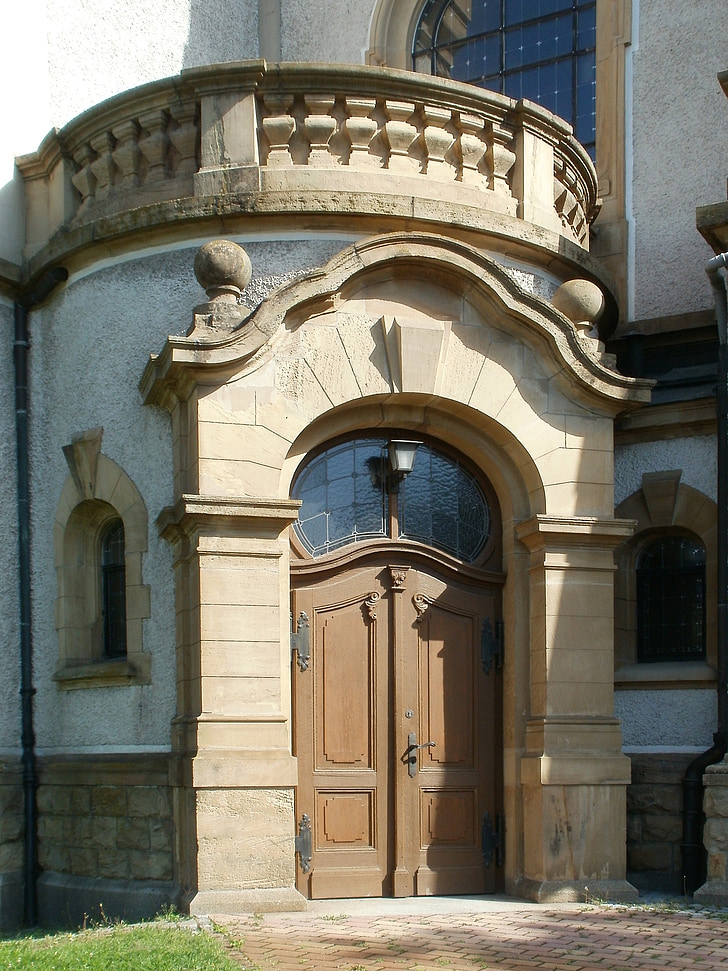 Iglesia, protestante, Hockenheim, entrada, puerta, frente, edificio